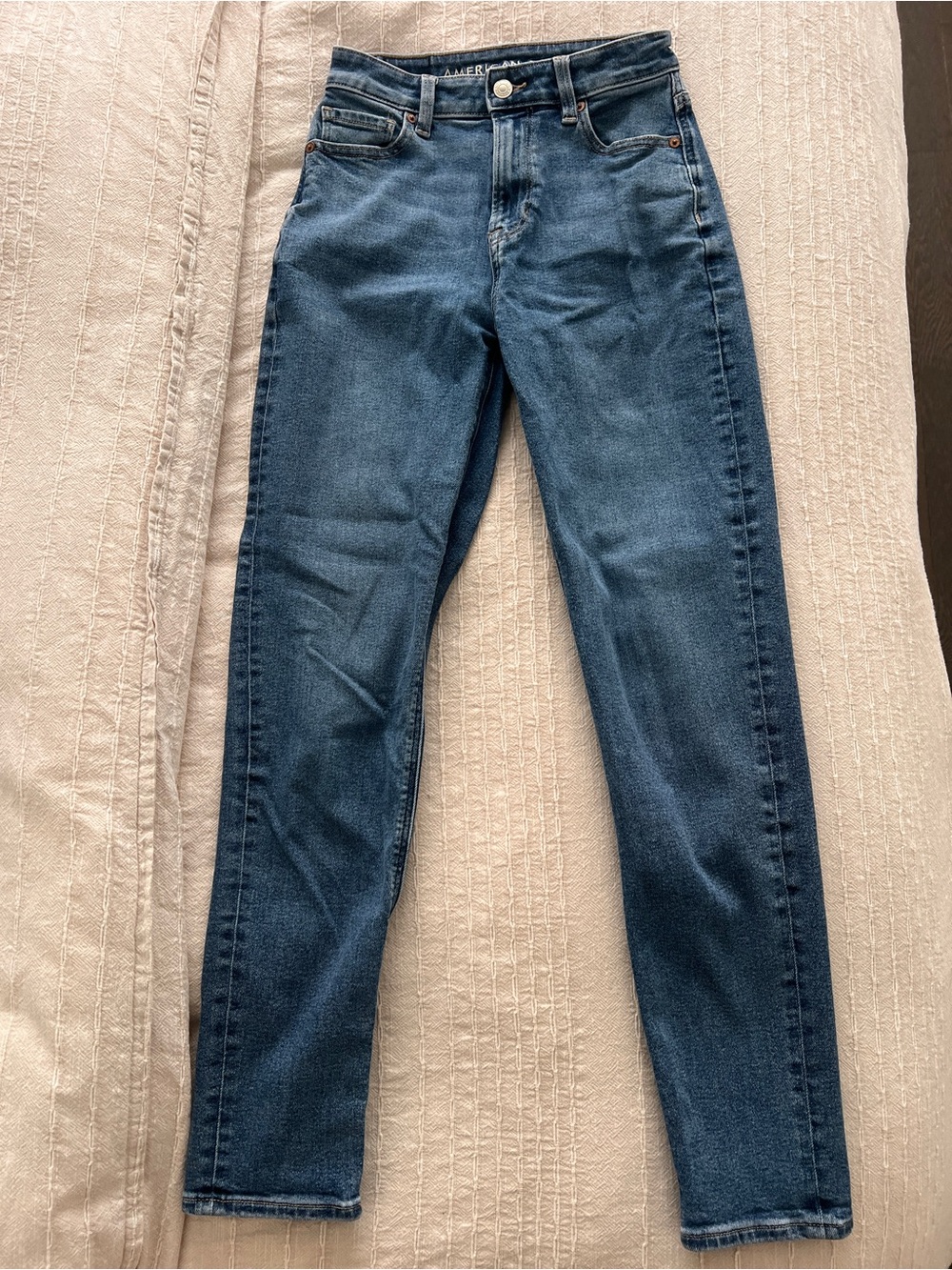 Slim High-Rise Straight-Leg Jeans in Medium Blue